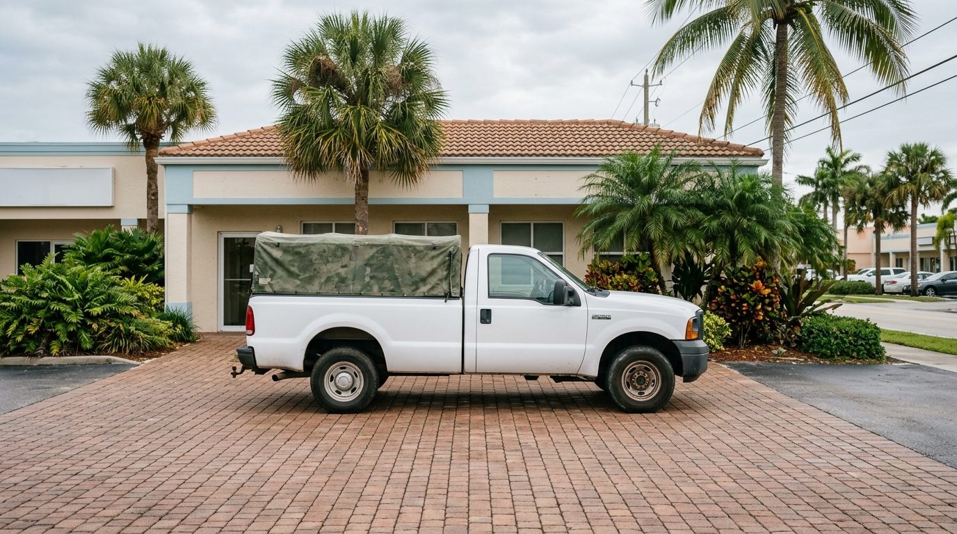 Service truck parked outside a South Florida commercial building