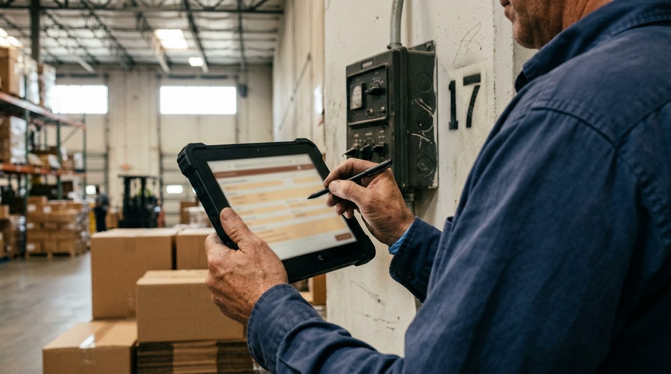 Technician logging product use on a tablet